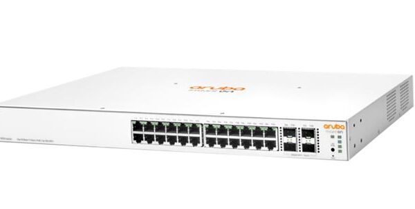 Aruba 1930 Instant On 24G 4SFP+ PoE 370W Switch sa crnim metalnim kućištem i LED indikatorima