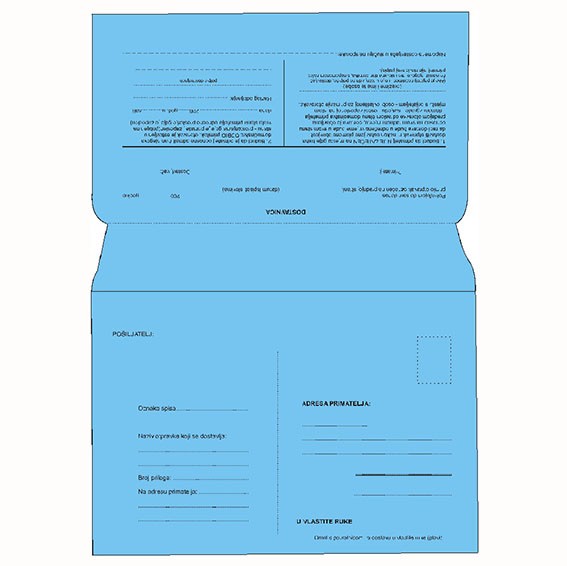 TTO koverta B6 s povratnicom, 1000ĆirPl, zatvorena i pripremljena za upotrebu
