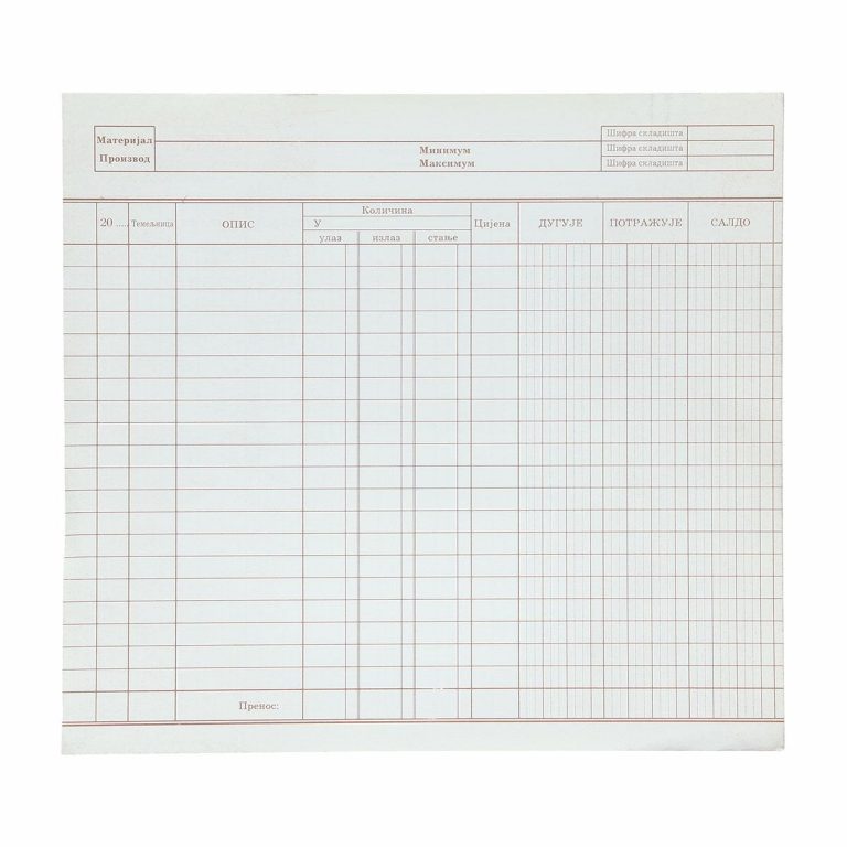 VI materijalna kartica 1/100 od KWMK papira, debljine 250g/m²