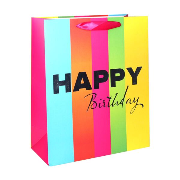SB rođendanska vrećica L sa prugama u bojama i natpisom Happy Birthday
