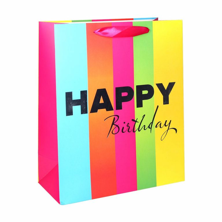 SB rođendanska vrećica L sa prugama u bojama i natpisom Happy Birthday