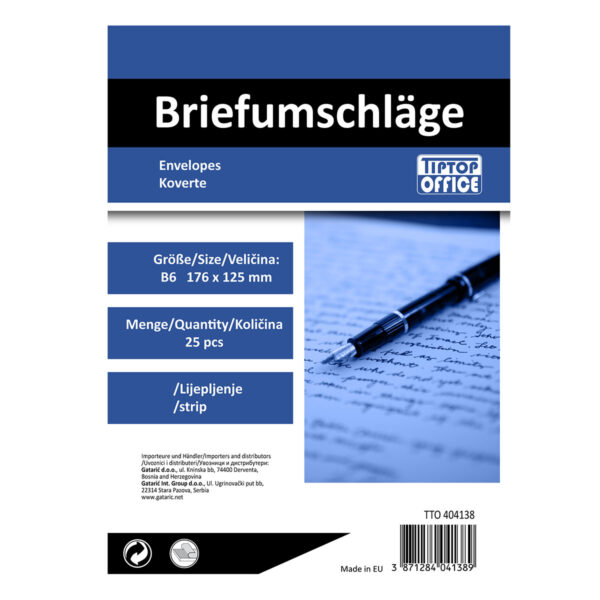 Bijela TTO koverta B6 formata sa stripom za lijepljenje
