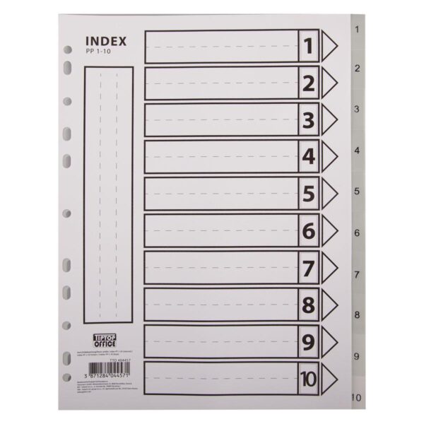 TTO Index 1-10 PVC Siva u A4 formatu sa brojevima i 11 rupa