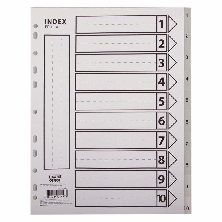 TTO Index 1-10 PVC Siva u A4 formatu sa brojevima i 11 rupa