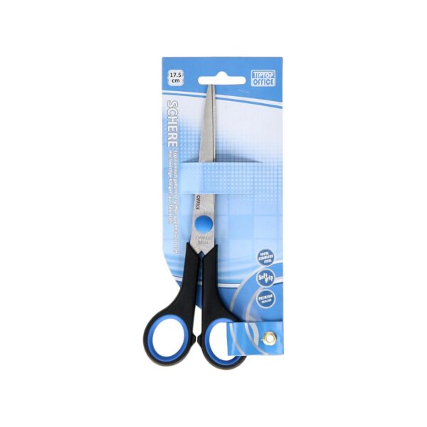TTO makaze 17.5cm sa SoftGrip drškom u plavoj boji, prikazane na beloj podlozi.