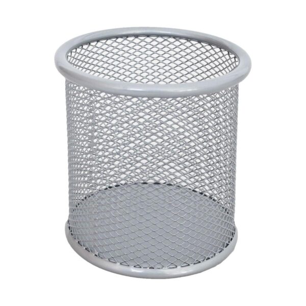 Siva okrugla metalna mrežasta čaša za olovke