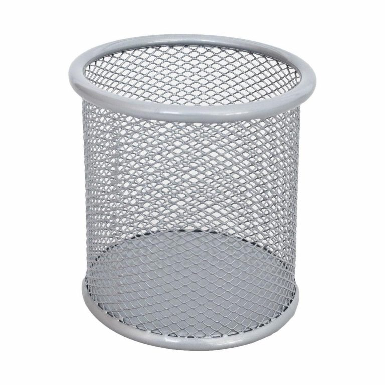Siva okrugla metalna mrežasta čaša za olovke