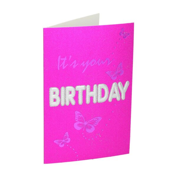 3D čestitka za rođendan sa motivom balona i tekstom 'It's Your Birthday'