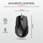 Trust Voca Comfortable Miš, crni žičani miš sa 6 tipki