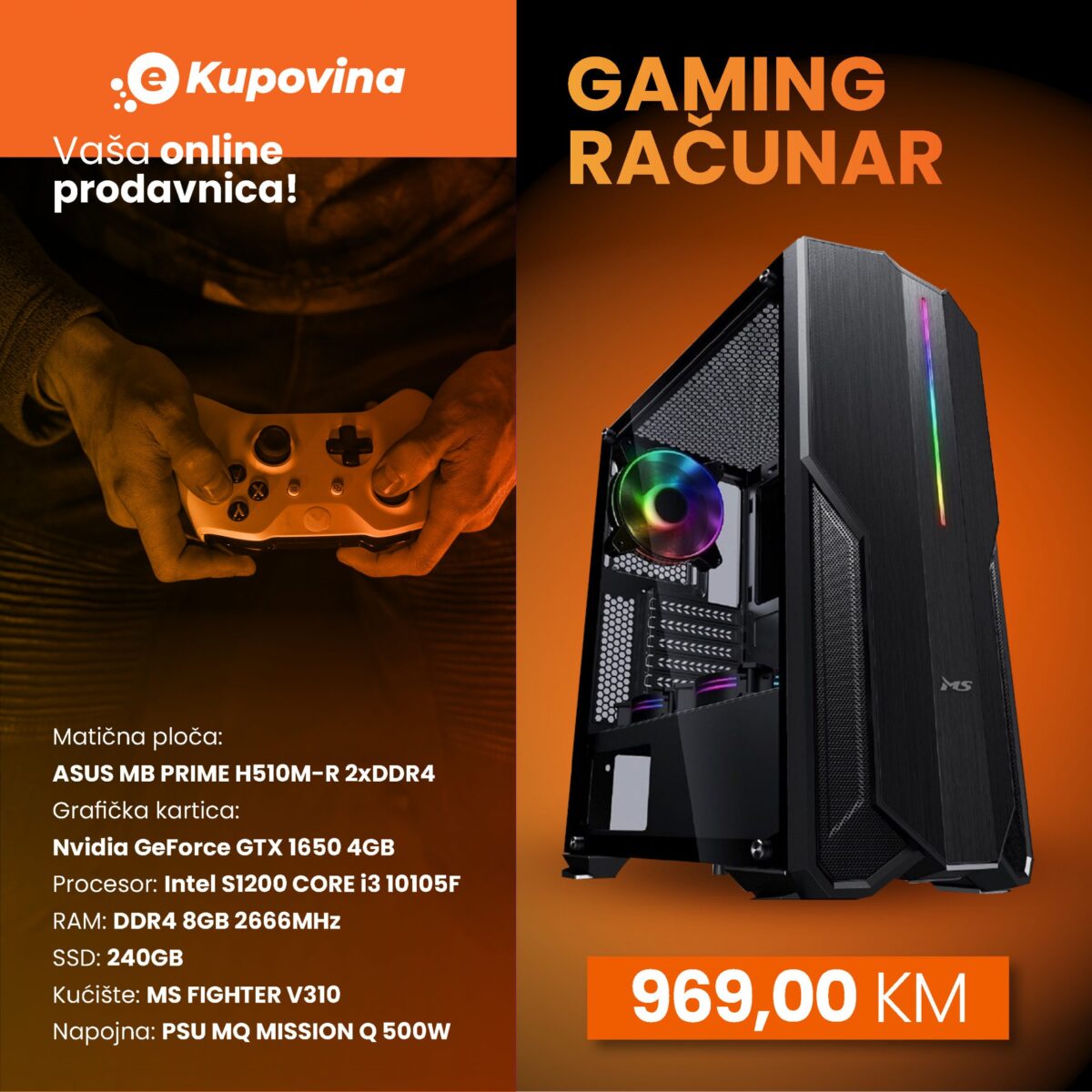 Gaming računar HD Game 4 sa GTX 1650 grafikom i Intel i3 procesorom u MS FIGHTER kućištu