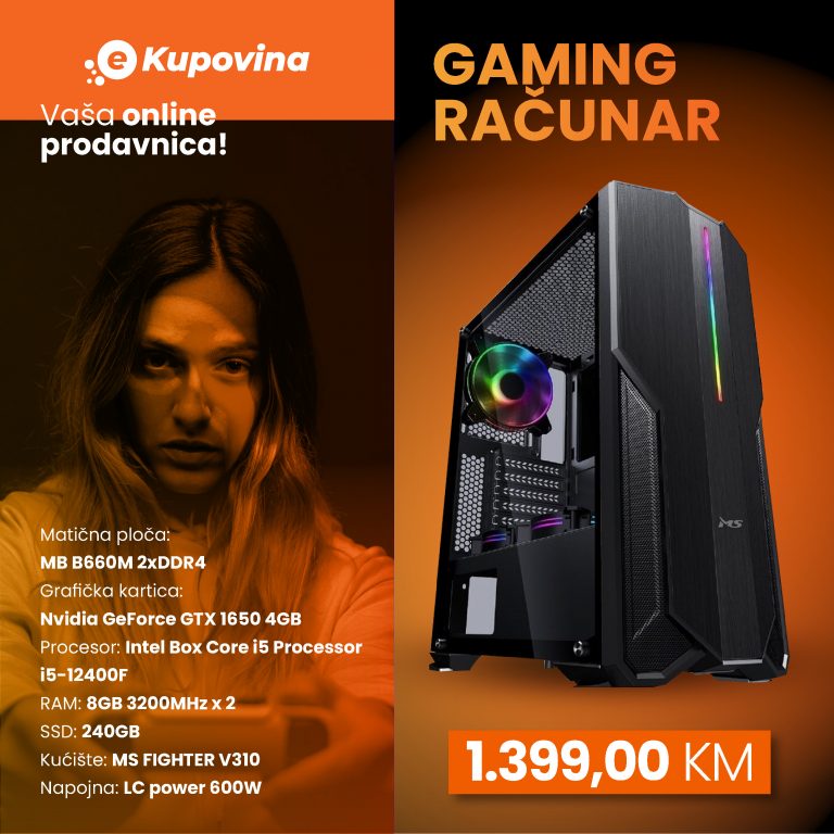 Gaming računar HD Game 8 sa crvenim osvetljenjem i GTX 1650 grafičkom karticom