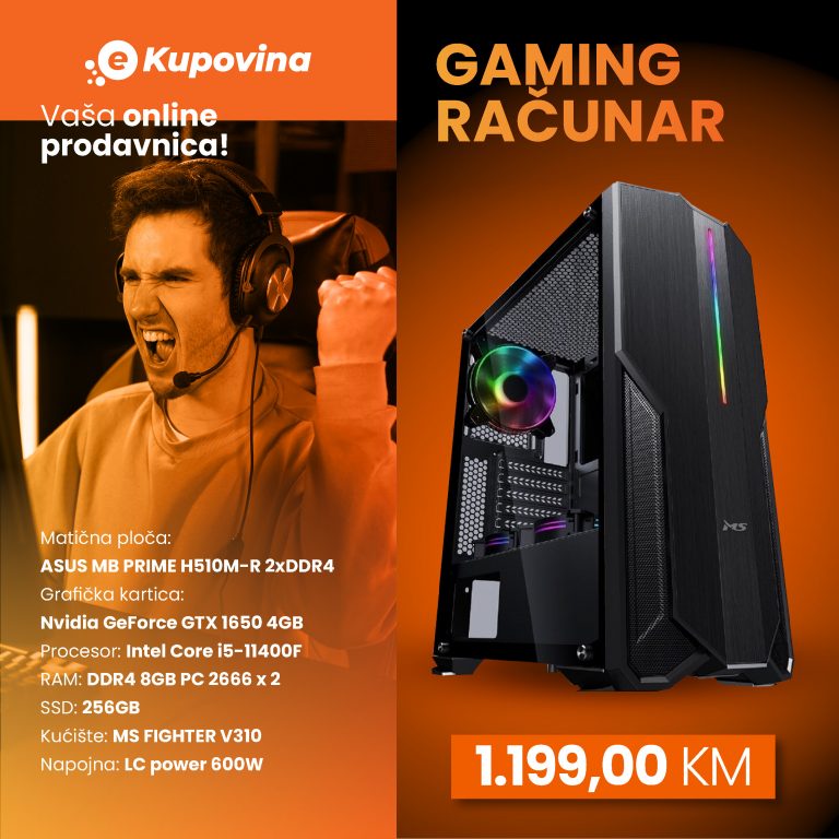 Gaming računar HD Game 10 sa crvenim osvetljenjem i GTX 1650 grafikom