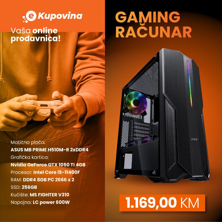 Gaming računar HD Game 11 sa crvenim osvetljenjem u modernom kućištu MS FIGHTER V315