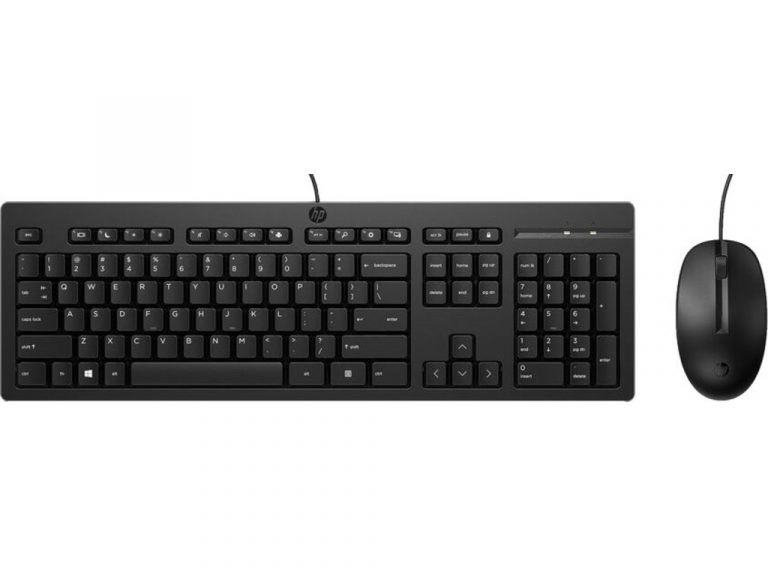 HP 225 Wired Mouse i tastatura na beloj podlozi