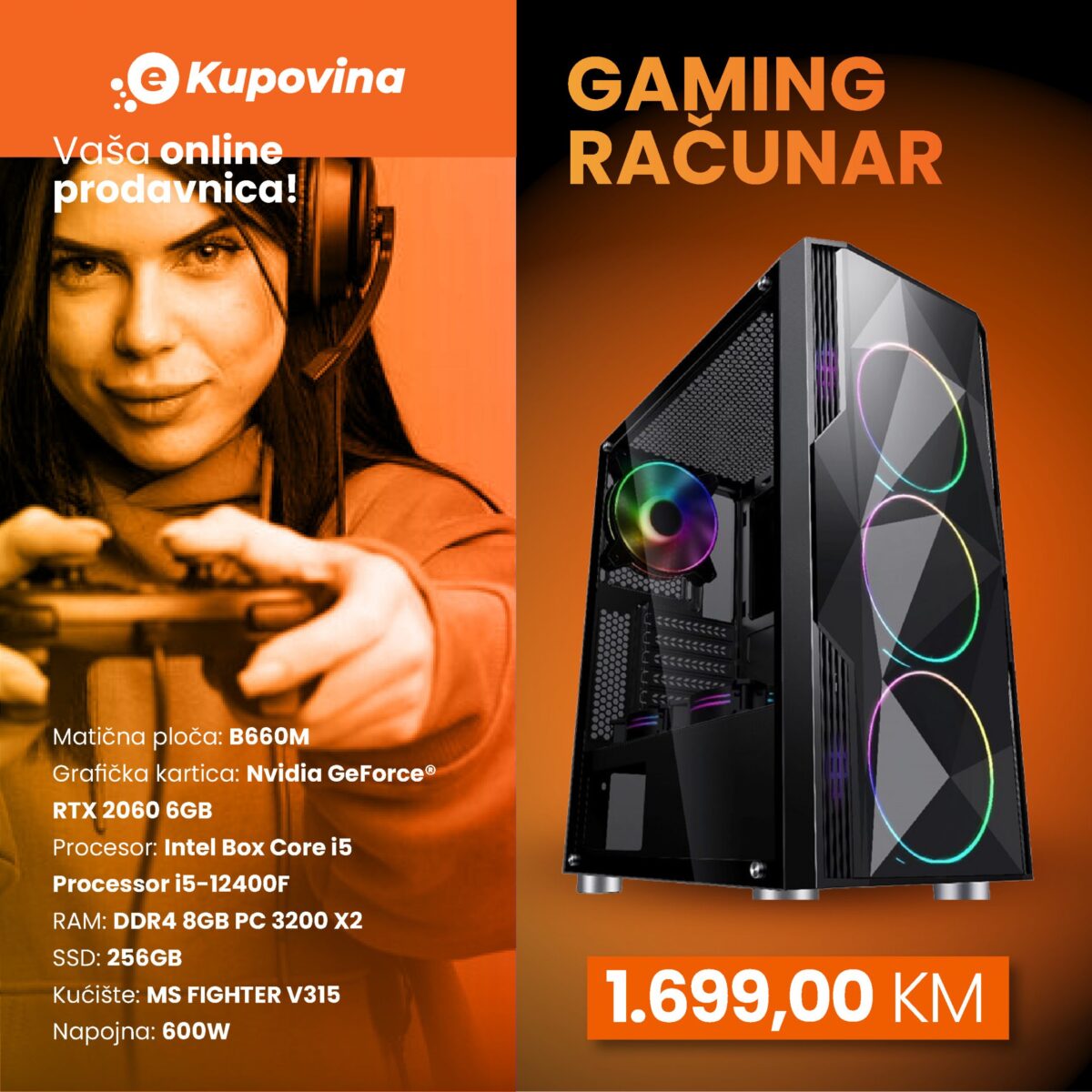 Gaming računar HD GAME 16 sa RGB osvetljenjem i Nvidia RTX 2060 grafikom