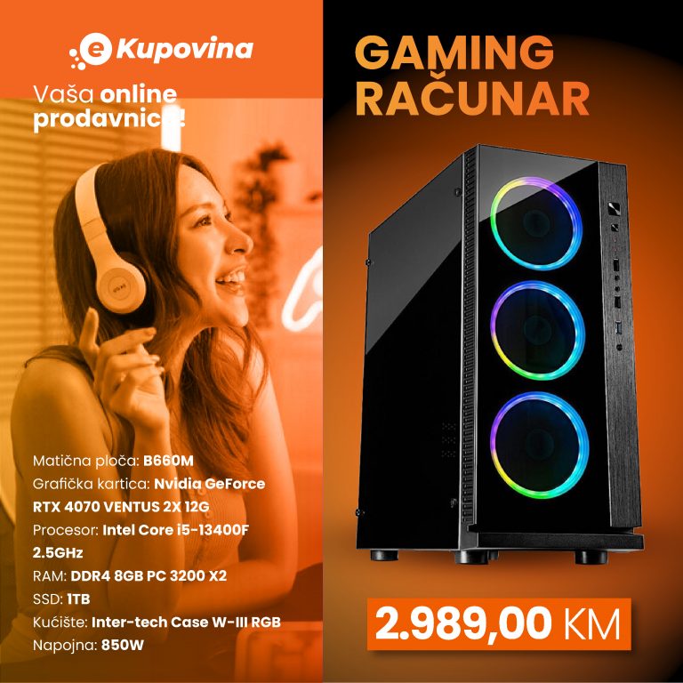 Gaming računar HD GAME 17 sa RGB osvetljenjem i Nvidia GeForce RTX 4070 grafikom