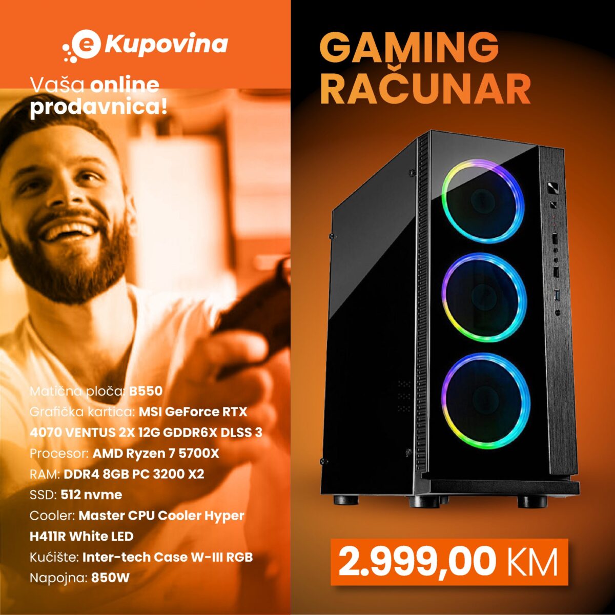 Gaming računar HD GAME 18 sa RGB kućištem i RTX 4070 grafičkom karticom