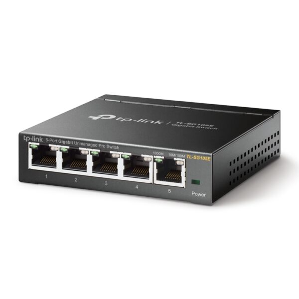 TP-Link TL-SG105E 5-Port Gigabit Smart Switch sa crnim dizajnom i LED indikatorima