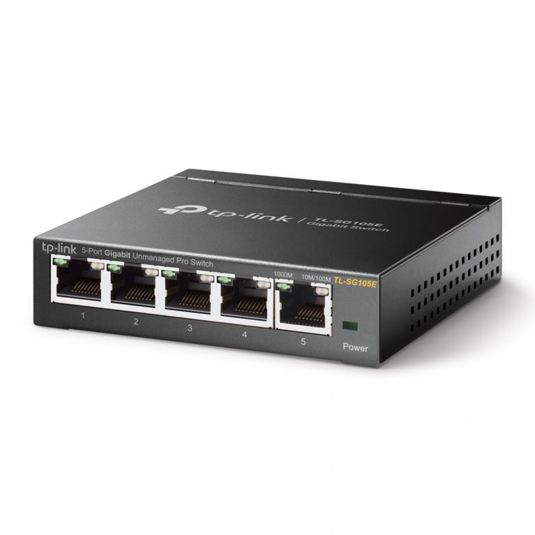 TP-Link TL-SG105E 5-Port Gigabit Smart Switch sa crnim dizajnom i LED indikatorima