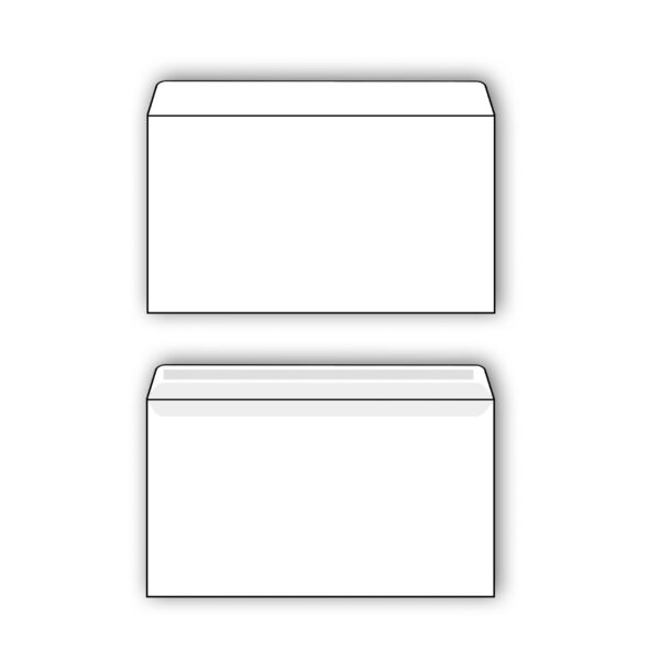 Bijela TTO koverta C6 formata sa 25 komada u strip-u, prikazana sa otvorenim i zatvorenim delom.