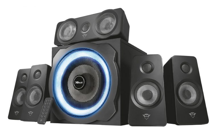 Trust GXT 658 Tytan 5.1 surround zvučnici sa crnim dizajnom i LED osvetljenjem