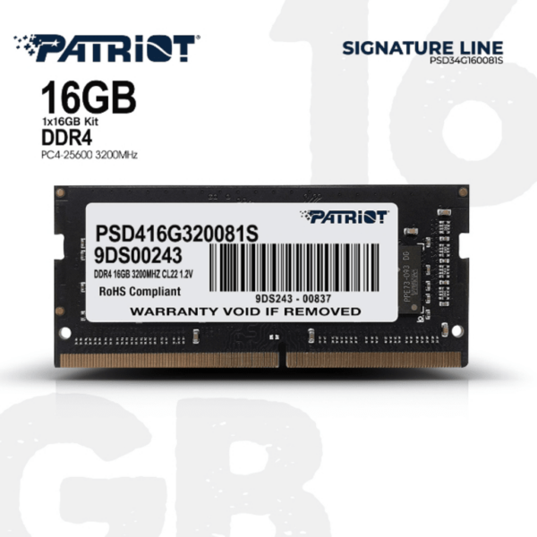 Patriot RAM memorija 16GB 3200MHz SODIMM DDR4 na beloj pozadini