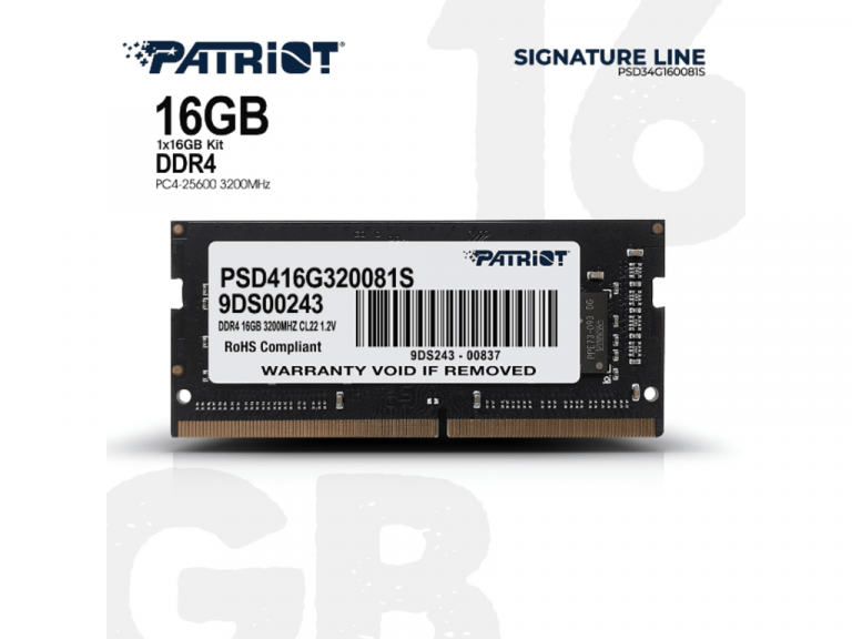 Patriot RAM memorija 16GB 3200MHz SODIMM DDR4 na beloj pozadini