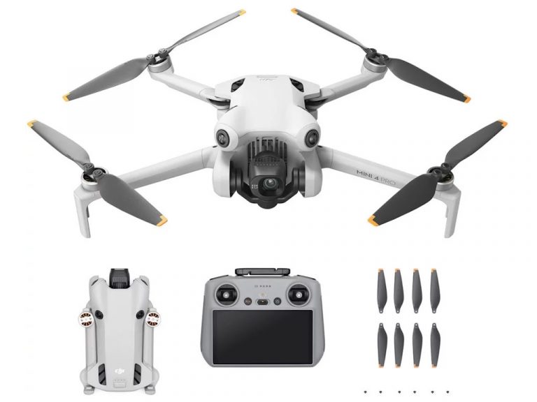 DJI Mini 4 Pro dron sa daljinskim upravljačem DJI RC 2, prikazan u letu