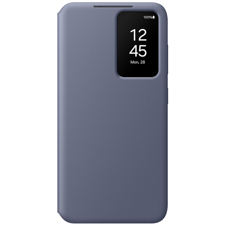 Samsung Galaxy S24 Smart View Wallet Case u ljubičastoj boji sa prikazanim džepom za kartice