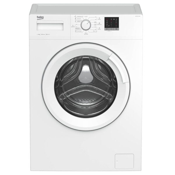 Beko WUE 6411 XWW mašina za veš u bijeloj boji sa digitalnim displejem i velikim vratima.