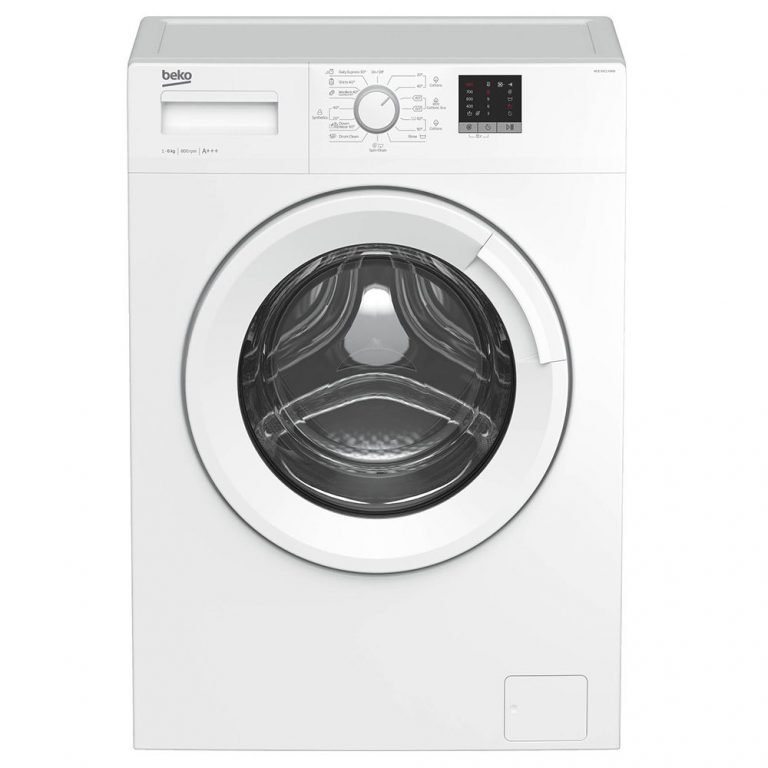 Beko WUE 6411 XWW mašina za veš u bijeloj boji sa digitalnim displejem i velikim vratima.