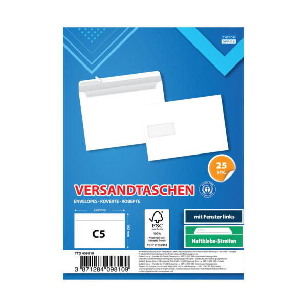 Bijela TTO koverta C5 LP 25/1 sa standardnim dimenzijama za pošiljke