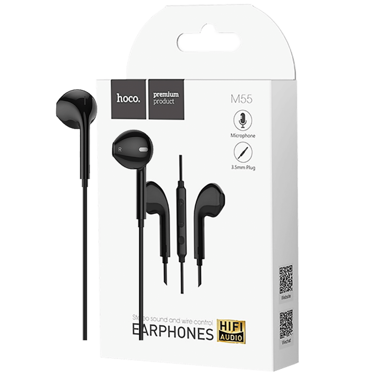 Crne hoco slušalice M55 Memory Sound sa mikrofonom i 3.5 mm konektorom
