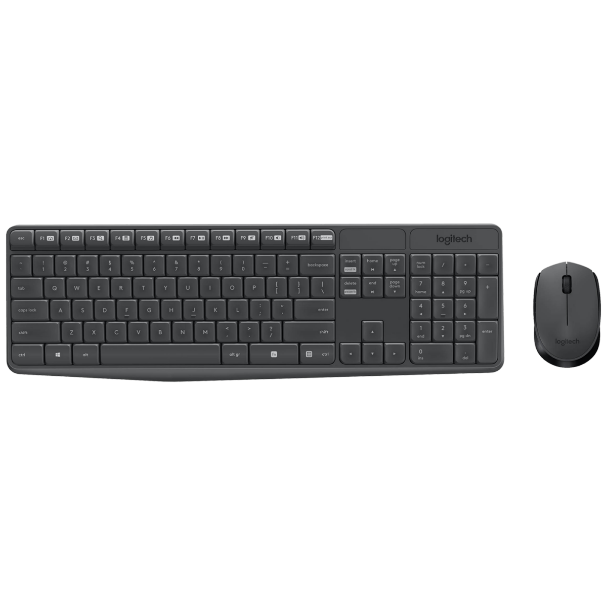 Logitech MK235 bežični set - tastatura i miš sa USB prijemnikom na beloj podlozi