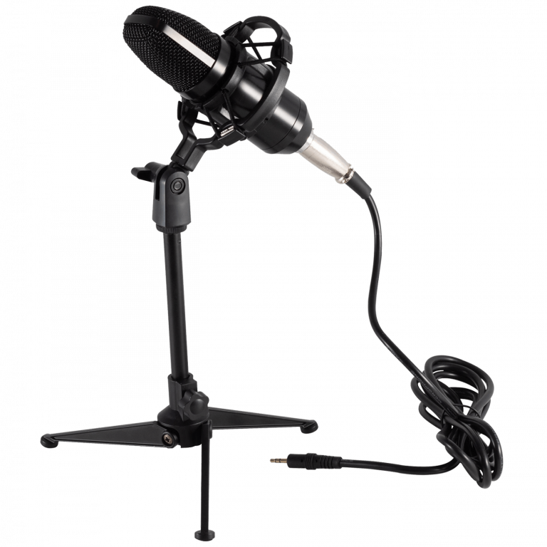 SAL M12 studijski mikrofon sa postoljem i XLR kablom na crnoj pozadini