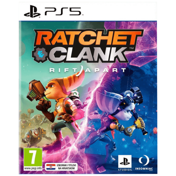 Omot igre Ratchet & Clank: Rift Apart za PlayStation 5 sa likovima Ratcheta i Clanka u akciji.
