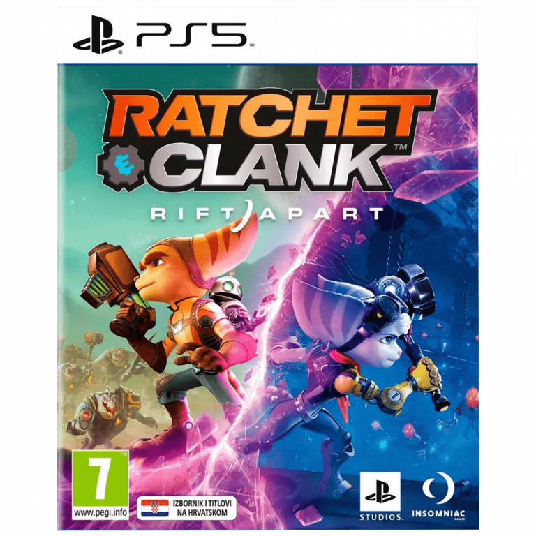 Omot igre Ratchet & Clank: Rift Apart za PlayStation 5 sa likovima Ratcheta i Clanka u akciji.