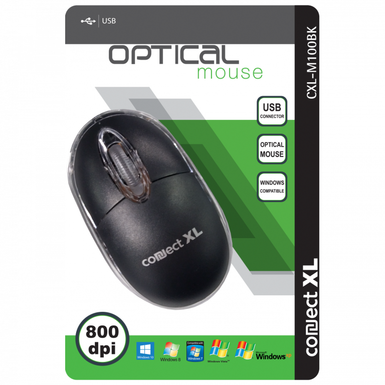 Crni optički miš Connect XL sa USB konektorom i scroll točkićem