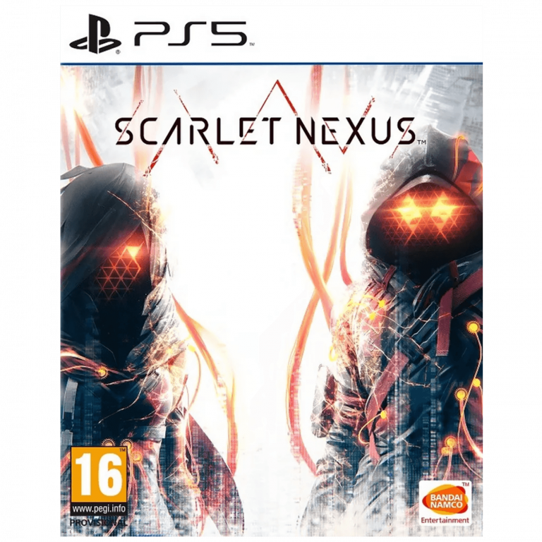 Omot igre Scarlet Nexus za PlayStation 5 sa glavnim likovima i futurističkim dizajnom