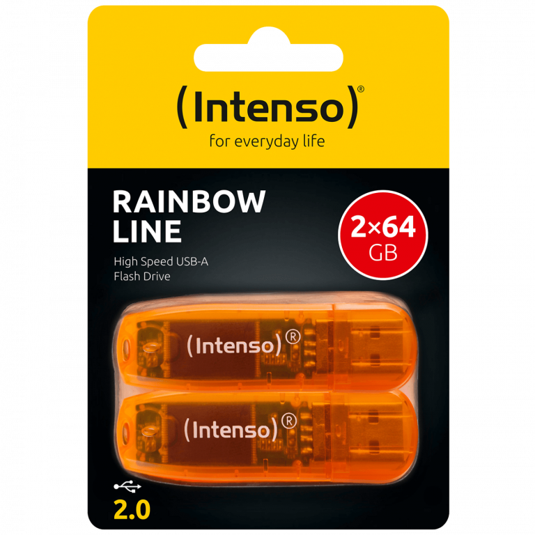 Intenso USB Flash 64GB Rainbow Line u narandžastoj boji, pakovanje od 2 komada