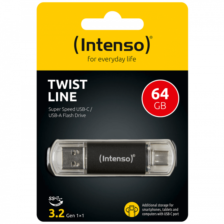 Intenso USB Flash 64GB Twist Line sa USB-C i USB-A priključkom, crne boje