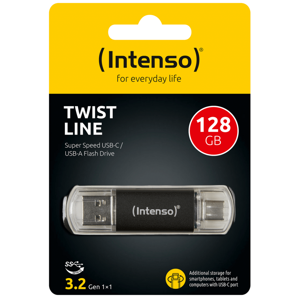 Intenso USB Flash 128GB Twist Line sa USB-C i USB-A priključkom u crnoj boji