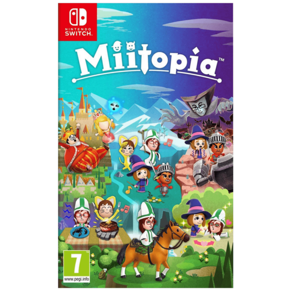 Nintendo Switch igra Miitopia sa naslovnim ekranom i Mii likovima