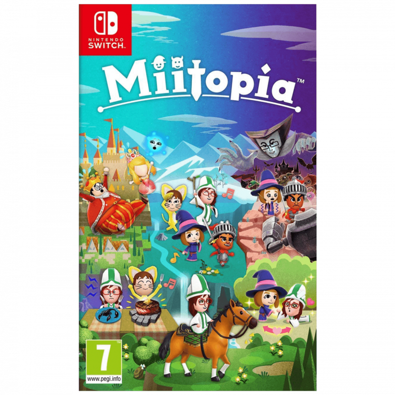 Nintendo Switch igra Miitopia sa naslovnim ekranom i Mii likovima