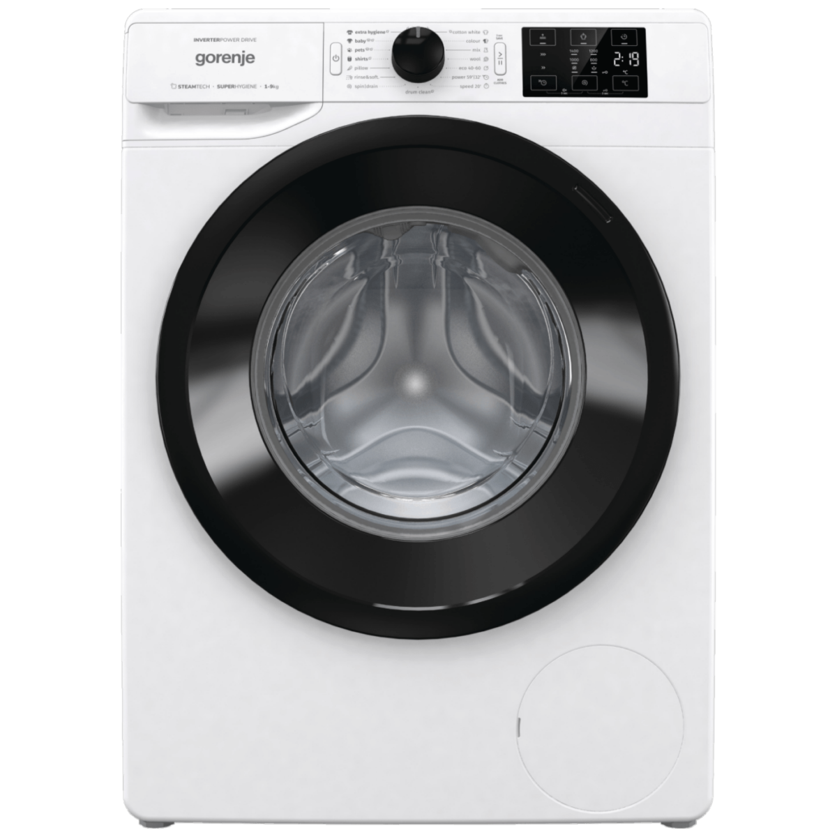 Gorenje mašina za veš WNEI94ADS sa belim kućištem i LED displejem