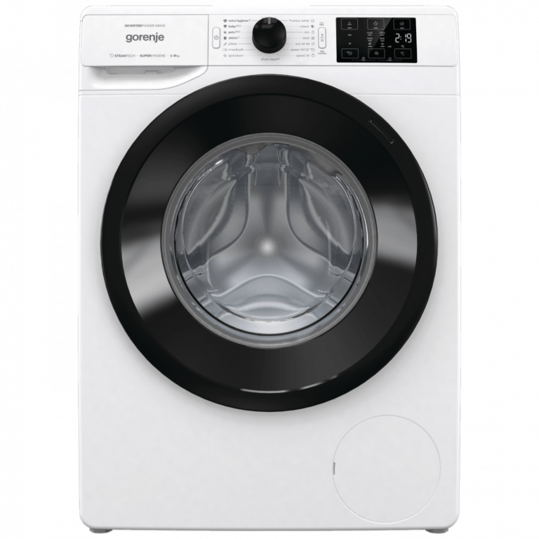 Gorenje mašina za veš WNEI94ADS sa belim kućištem i LED displejem