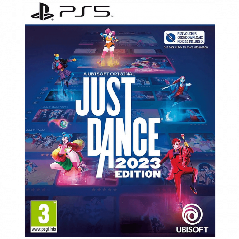 Omot igre Just Dance 2023 za PlayStation 5 sa naslovnom slikom i Ubisoft logom