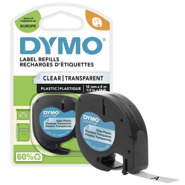 Dymo kaseta s trakom za LetraTag, prozirna plastika, 12mm širina