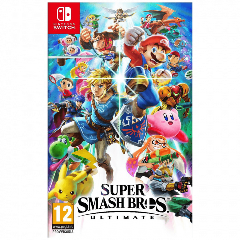 Super Smash Bros Ultimate igra za Nintendo Switch sa omotanim naslovnim likovima