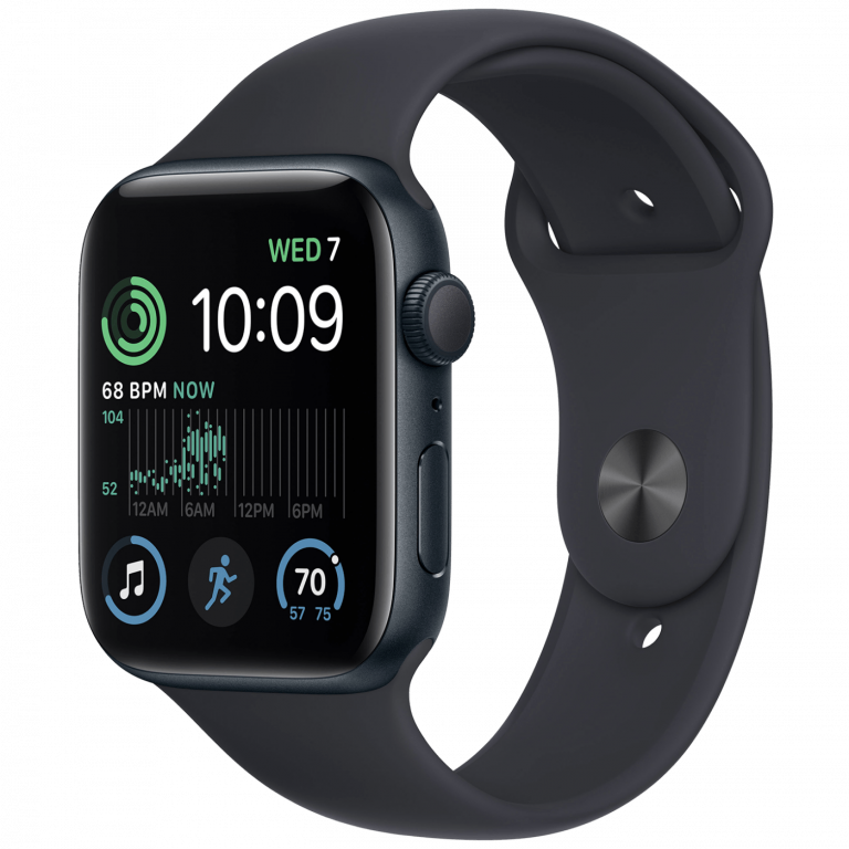 Apple Watch SE 44mm Midnight pametni sat sa crnom silikonskom narukvicom i LTPO OLED ekranom